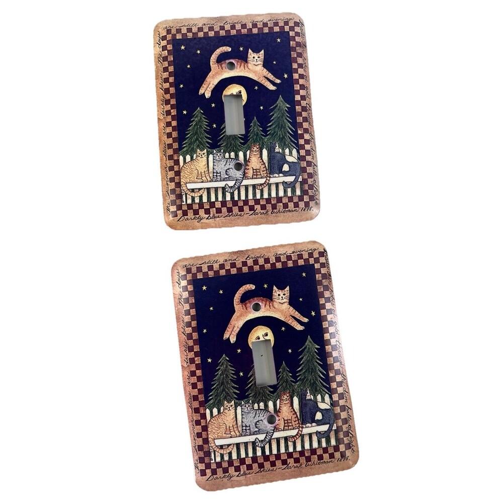Set Of 2 Decorative Wallplates Cat Jumping Moon Darkly Blue Skies Sarah Whitman